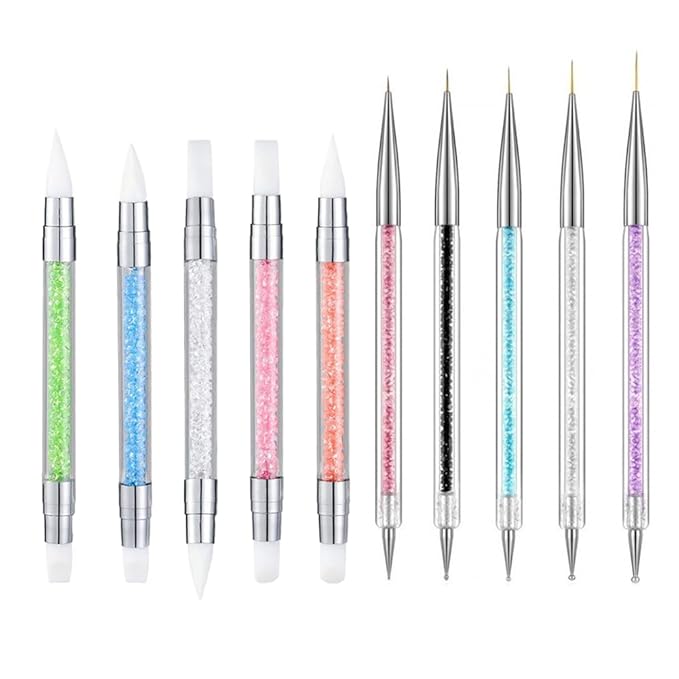 5PCS Dual Tipped Nail Art Sculpture Pen & 5PCS Nail Dotting Pens with Liner Brushes