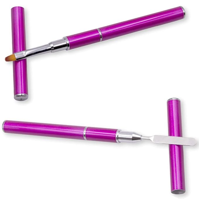 Kalolary 2Pcs Dual-Ended Poly Gel Nail Brush & Picker, 2 in 1 Designs Stainless Steel Brush & Slice Tool for UV Gel Acrylic Nails Extension