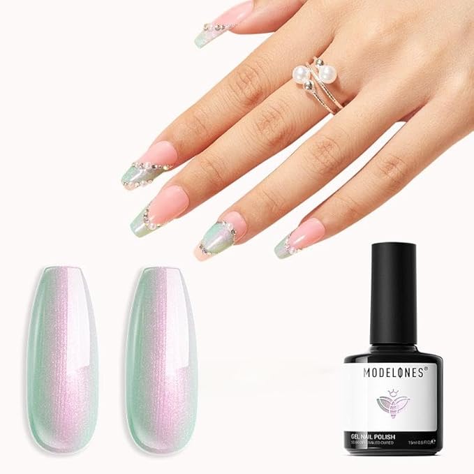 modelones Glitter Gel Nail Polish Pastel Pink-Green Gel Nail Polish Soak-Off UV Gel Polish - 28+ Days Long-Lasting Salon-Quality Nail Art for Spring DIY Manicure & Gift 15ML