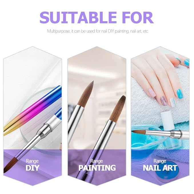 2Pcs Acrylic Nail Brushes Set, Gel Painting Pens for Salon and DIY Manicure with Multiple Tips for Detailed Designs Purple-Pink Gradient Non-Slip Grip