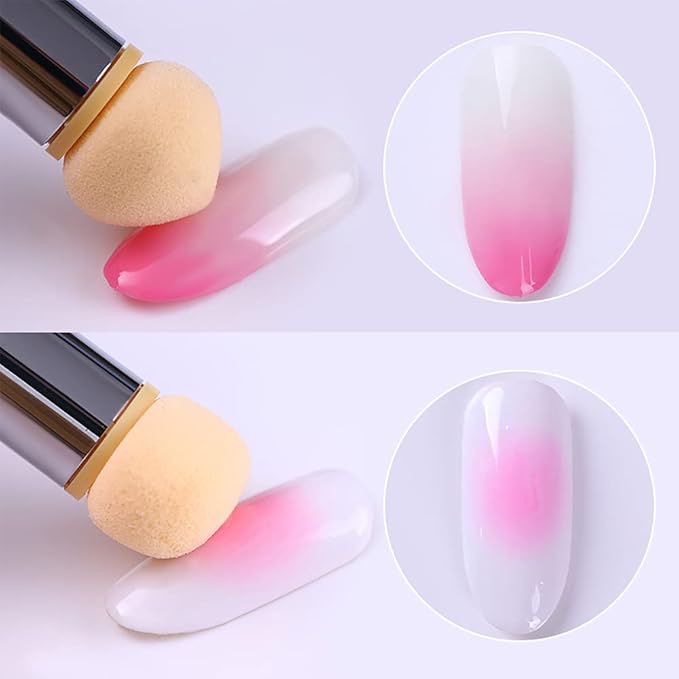 SILPECWEE 1Pc UV Gel Nail Gradient Sponges Pen With 16Pcs Replaceable Sponge Heads Double Head Nail Ombre Brush Acrylic Manicure DIY Nail DesignTools