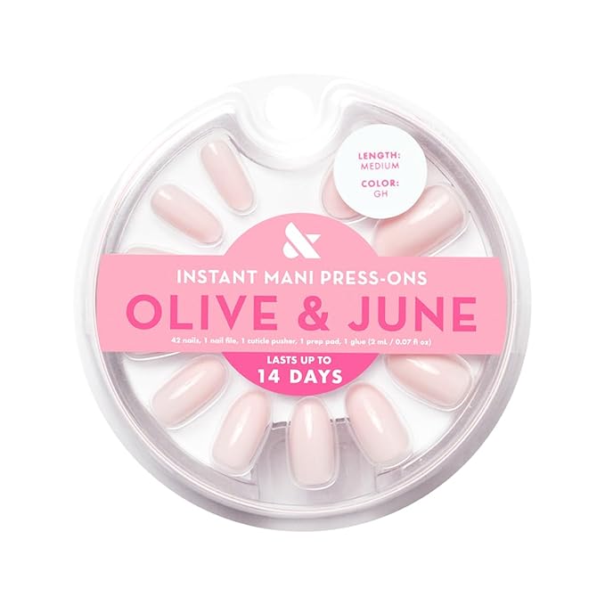 Olive & June Instant Mani Press-On Nails (Glue) | 42 Fake Nails, 21 Sizes | Non-Toxic Long-Lasting Recycled Materials Realistic Look | Salon-Quality at Home | Medium, Oval | GH