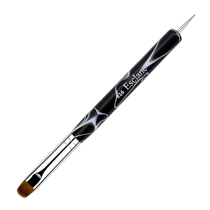 French Manicure Brush, Esclane 2 Way French Nail Brush with Dotting Tool for Manicure Cuticle Clean Up Nail Art Design, French Tip Brush (Black, #16)