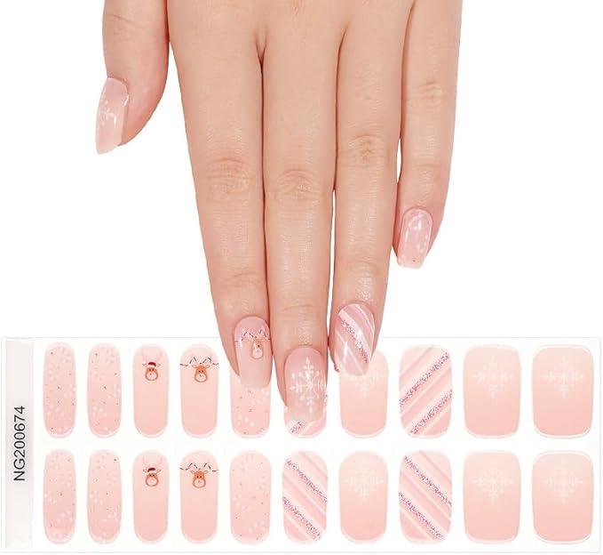 Semi Cured Gel Nail Strips 20 Pcs Christmas Gel Nail Wraps, Stickers, UV Light Required Nail Art Design Decoration Accessories