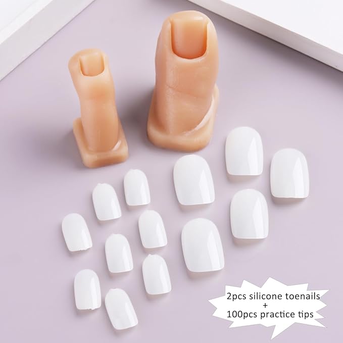 Silicone Toenail for Nail Art Practice, 2PCS Fake Foot Toenail with Tips Silicone Feet Training Fake Finger Mannequin Pedicure Practice Foot Professional Nail Design Display Tools
