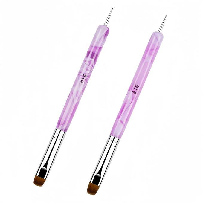 French brush for nails Premium 2 Way French Gel Acrylic Nail Art Brush & Dotting Tool ，2-Piece #14 & #16，Professional Nail Salon Quality Brush, Nail Dotting Pen