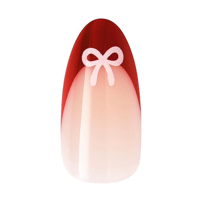 KISS LOVE Design Valentine's Day French Tip Press On Nails, Falling for Forever, Red, Medium, 32 Count
