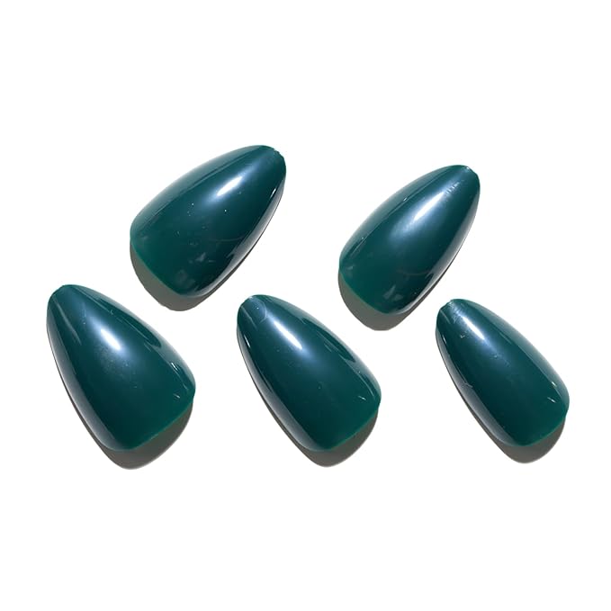 GLAMERMAID Dark Green Press On Nails Short Almond, Pure Deep Green Handmade Soft Jelly Gel Fake Nails, Glossy Round Oval Stick Glue on Nails Manicure Kit for Women, Reusable Acrylic False Nail Set