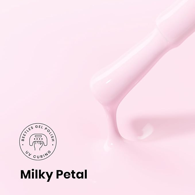 Beetles Baby Pink Gel Polish - Milky Petal 15ml/0.51Oz, Light Pink Gel Nail Polish for Pastel Nails, Same Color Bottle STAY SHINING Series, Long-Lasting Soak Off UV LED Lamp Spring Nails Art