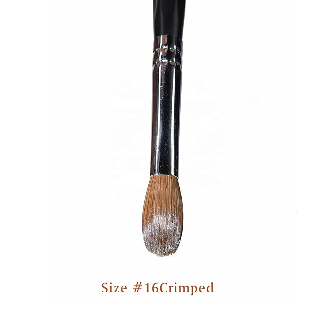 Yasterd Acrylic Nail Brushes - Kolinsky Size 16 Oval Crimped Shaped Brush for Acrylic Application, Black Wood Handle Professional Nail Art Powder Brush Manicure Tool