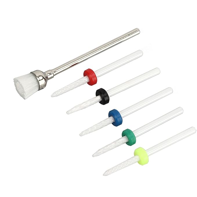 Nail File Bits Set, 6pcs Nail Drill Bit Set Home Salon Ceramic Cuticle Remover Bits Electric Nail File Bits for Nail Artist Novice Acrylic Gel Nails Manicure Pedicure