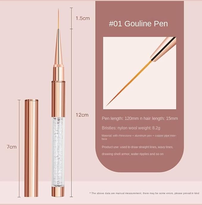 5Pcs Nail Art Brush Set with Rose Gold Rhinestone Handles - Professional Gel Polish, Liner & Drawing Brushes for Salon, DIY Manicure, Acrylic & UV Gel Nail Design liner brushes for nails(5 sticks)