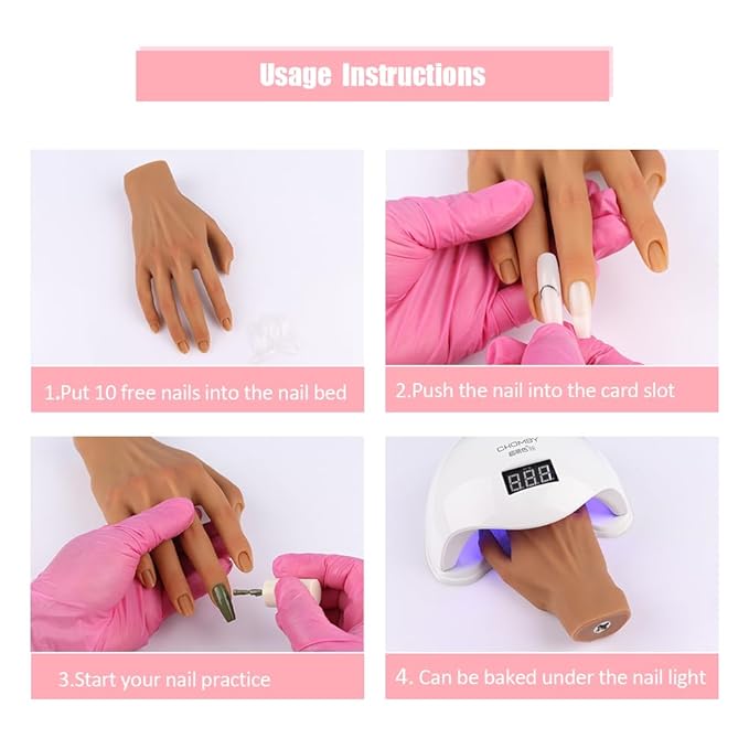 Silicone Practice Hand for Acrylic Nails, Mannequin Hands for Nails Practice with Adjustable Bracket, Life Size Fake Hand for DIY Nails/Nail Art Beginners/Nail Salon Artists