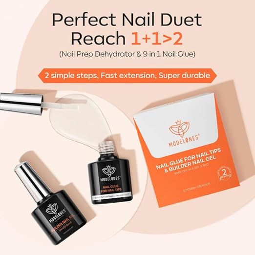 modelones 9 in One Nail Builder Glue Gel for Nails Set for Nails Thickening, Adhesive Bond for Nail Tips, Long Lasting Curing Needed