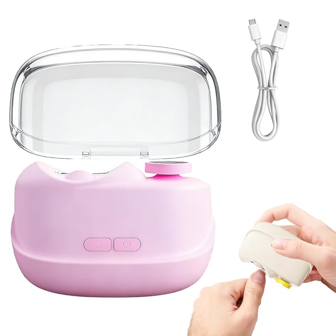 3 in 1 Electric Polishing Automatic Nail Clippers, Electric Nail Trimmer Electric Nail Clipper with Adjustable Speeds,Portable Nail Polisher for Travel (Pink)