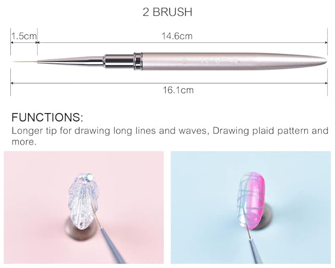 100% Kolinsky Sable Nail Art Striping Brush Liner Pen for Nail Art Design Drawing Painting Professional Manicure Tool for Salon&DIY (Liner Brush 2#)