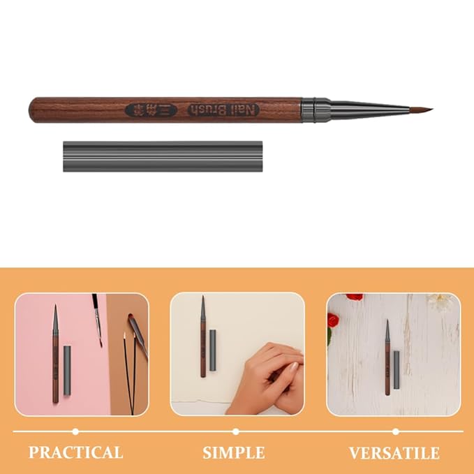 FRCOLOR Sandalwood Handle Manicure Pen with Cap Ergonomic Triangular Nail Art Brush for Precise Embossing and Painting Diy Nail Designs