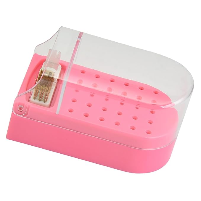 Nail Drill Bit Holder,Nail Drill Bit Display Box Plastic 30 Holes Transparent Portable Nail Drill Bit Holder with Cleaning Brush ()