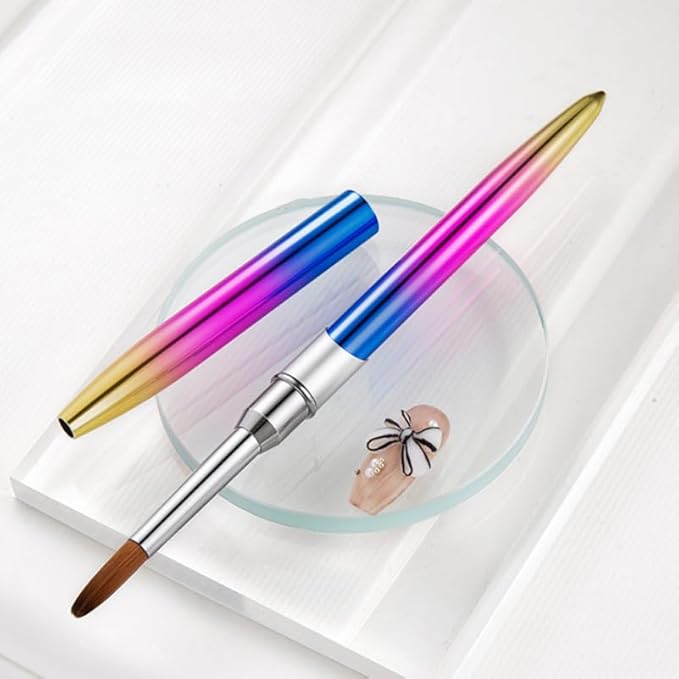2Pcs Acrylic Nail Brushes Set, Gel Painting Pens for Salon and DIY Manicure with Multiple Tips for Detailed Designs Purple-Pink Gradient Non-Slip Grip