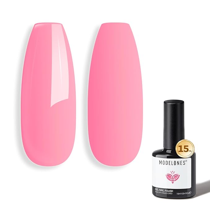 modelones Pink Gel Nail Polish Hot Pink Bubblegum Peach Valentine Gel Nail Polish Summer Vibrant Fluorescent Polish Soak Off LED Nail Art DIY Nail Manicure 15ML