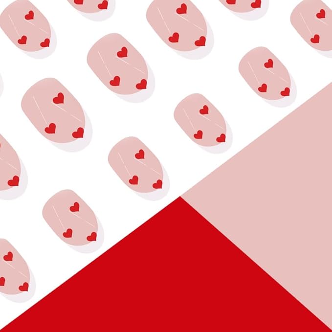 Short Press Almond White French Tip False Nails with Red Heart Design - Glue on Glossy Full Cover Stick on Nails 24Pcs
