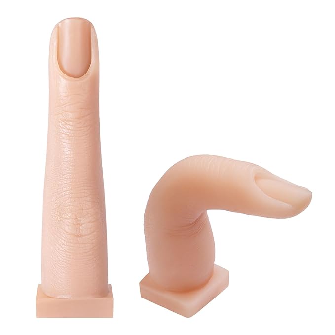 Deciniee Upgraded Square Base fake finger 2PCS Silicone Practice Fingers for Acrylic Nails Flexible Nail Practice Finger Soft Nail Training Model Mannequin Finger for DIY Nails Practice（N0.1）