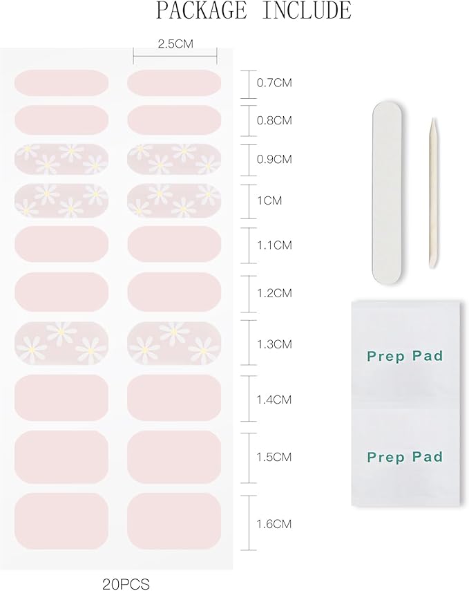 JMEOWIO Gel Nail Stickers Flower Pink Semi Cured Gel Nail Strips Wraps UV/LED Nails Art Design Decoration Accessories