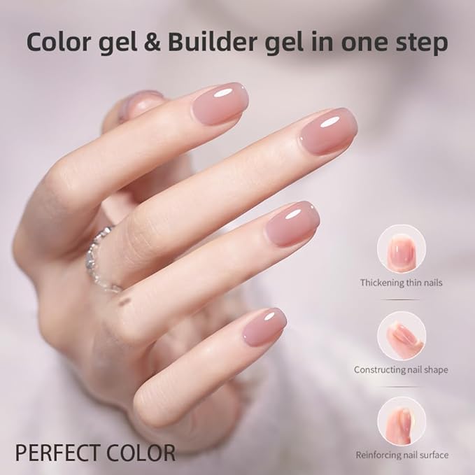 PERFECT COLOR Builder Gel For Nails, 15ml Milky Pink Nude Gel Polish Clear Rubber Base For Nail Thickening Strengthener Extension UV/LED Lamp Cured Color Gel in A Bottle