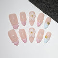 10Pcs Mixed Shape Handmade Press On Nails | Nude Pink with 3D Seashell, Flower & Starfish Decor | Easy to Apply, Remove & Reusable, Salon-Quality (A022, S)