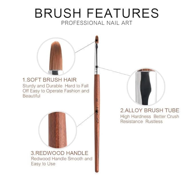KADS Nail Acrylic Brush Kolinsky Nail Extension Brush Oval Crimped Shaped Sturdy Wooden Handle Acrylic Powder Nail Art Brush Professional Manicure Pedicure (4#)