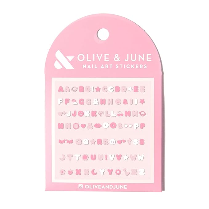 Olive & June Nail Art Stickers | Easy-to-Use Nail Designs | Nail Art Made Easy | Hand-Screened, No-Fade Ink | Accent, Mix & Match, or Cover Chipped Polish | Pink Letters