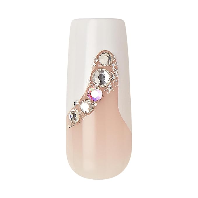 KISS Premium Classy Fake Nails - Stay Modish, Long & Square, Super Glam, Jewel Accents, Waterproof, Smudge Proof, No Dry Time, Durable, Takes Minutes, Quick & Easy | 30 Count