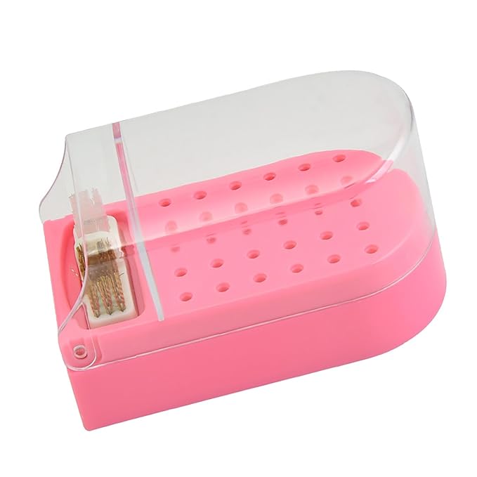 Nail Drill Bit Holder,Nail Drill Bit Display Box Plastic 30 Holes Transparent Portable Nail Drill Bit Holder with Cleaning Brush ()