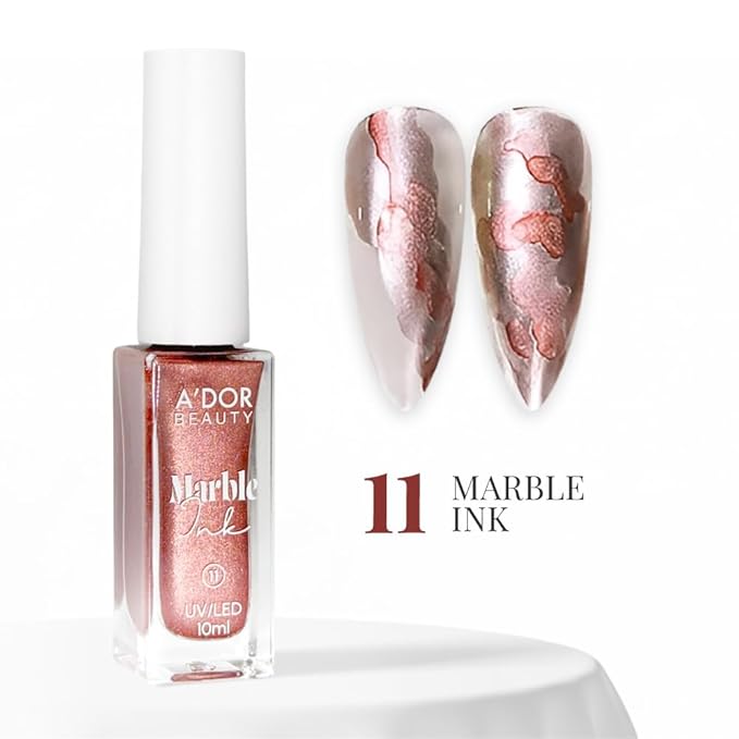 A'DOR BEAUTY Marble Ink for Nails Set - 12 Watercolors & 5 Metallic Shades, Blooming Gel Magic Nail Polish, Nail Art Supplies for Marbling, Veining & Abstract Nail Design - Marble-11
