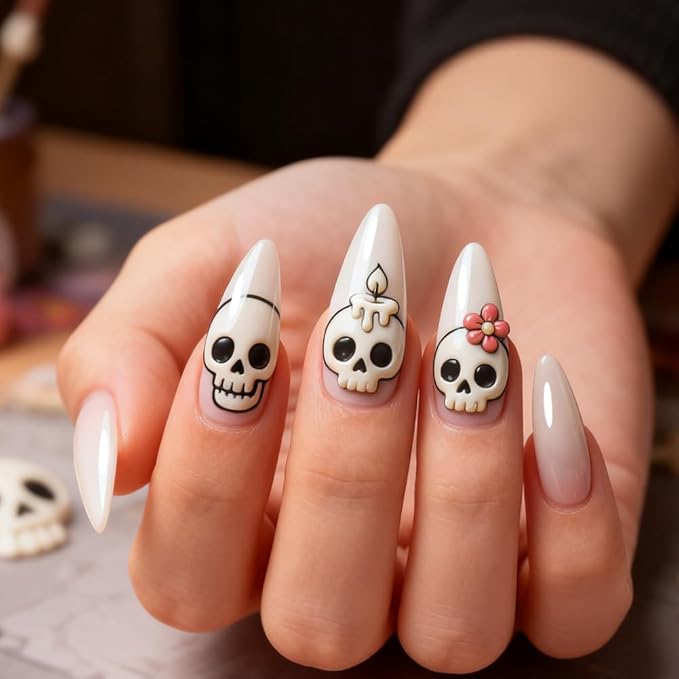 PH PandaHall 3pcs Cartoon Skull Nail Stamping Plates, Spooky Skull Vial Nail Art Templates Gothic Style Stainless Steel Image Plate Art Stencils with Tool for DIY Print Manicures Salon Design Decor