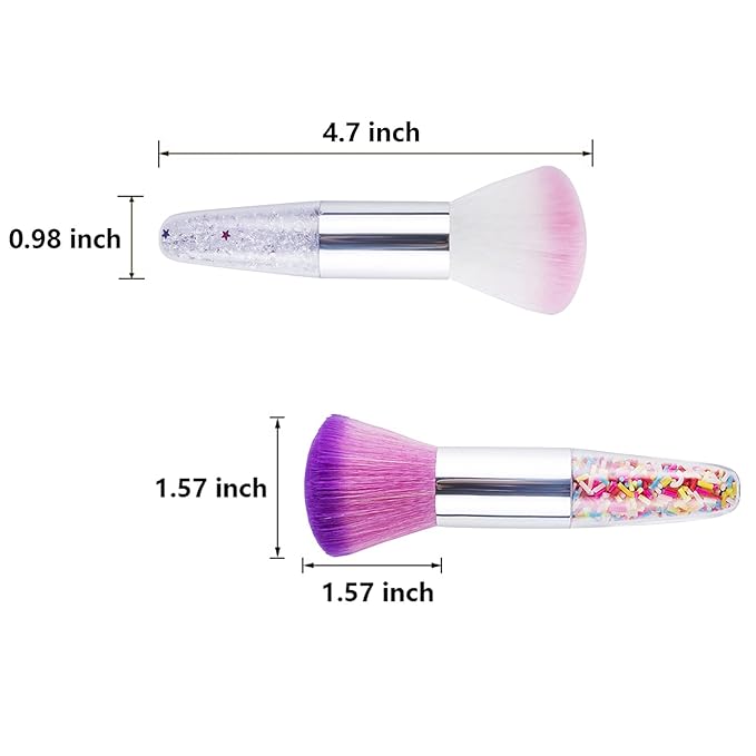JERCLITY 3 Pieces Soft Nail Brushes Remove Dust Powder for Acrylic Nails Makeup Brushes for Loose Powder Nail Art Brush Nail Clean Up Tools for Women Girls（Purple White/White Pink/Pink Purple)