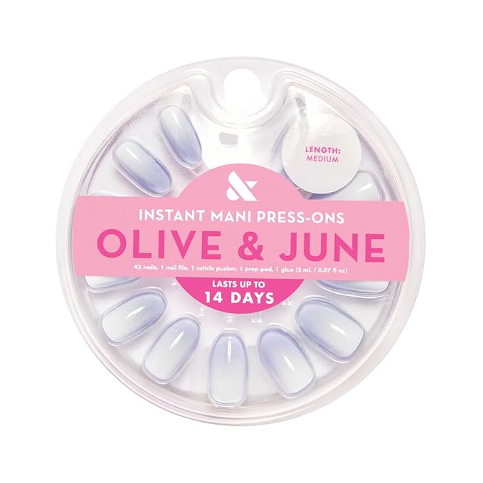 Olive & June Instant Mani Press-On Nails (Glue) | 42 Fake Nails, 21 Sizes | Non-Toxic, Long-Lasting Recycled Materials Realistic Look | Spring Flowers & Patterns |Medium, Almond | BP Ombre