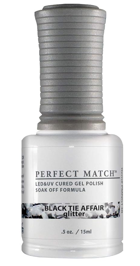 LeChat - Perfect Match Gel Polish - Black Tie Affair - Silver Hexes and Black Glitter on Clear Polish - (0.5 Ounce) - Easy Application - Soak Off Formula