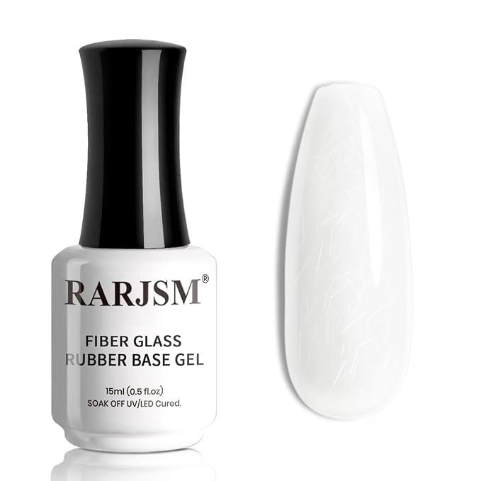 RARJSM Nude Milky White Fiber Glass Rubber Base Gel Nail Polish for Repair Broken Nails Strengthener Gel Base Coat Transparent Brush on BuildingGel in a Bottle Soak Off UV LED Curing Requires 15ml