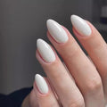 White Press on Nails Short Almond Fake Nails Acrylic False Nails Acrylic Glue on Nails Press ons Artificial Stick on Nails for Women Decorations 24 Pcs