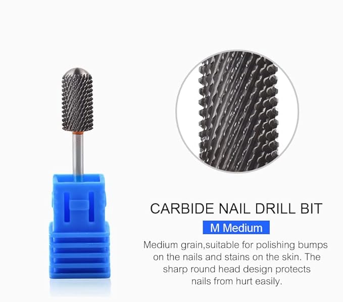 Round Head Alloy Nail Drill Bit Manicure Drilling for Nail Gel Polish Removal Nail Accessories Tool (Medium)