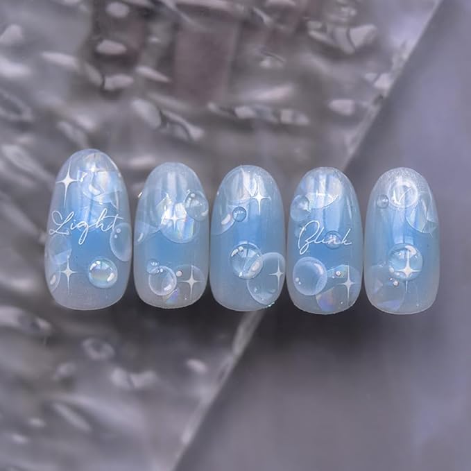 2Sheets Holographic Bubble Nail Art Stickers, Iridescent Circle Design Decals, Translucent White