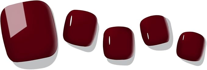 Semi Cured Gel Nail Strips – 32 Pcs Gel Pedicure Stickers - UV Nail Wraps for Toenails, Easy Application, Long Lasting, Salon Quality & UV Light Required - Dark Red P