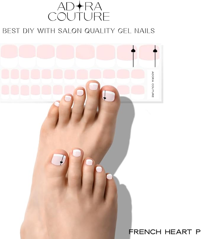 Semi Cured Gel Nail Strips – 32 Pcs Gel Pedicure Stickers - UV Nail Wraps for Toenails, Easy Application, Long Lasting, Salon Quality & UV Light Required - French Pedicure