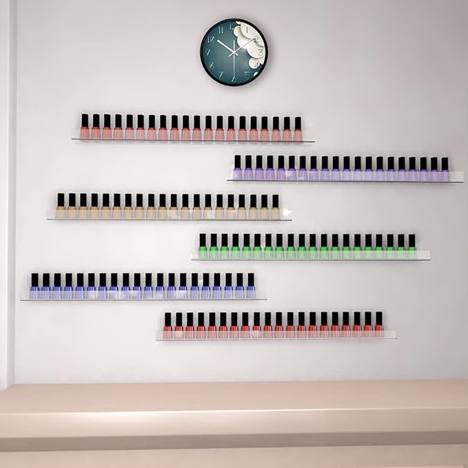 24 Inches Acrylic Nail Polish Rack for Wall, Clear Nail Polish Organizer Wall Mounted for 150 Bottles, 6 Pack