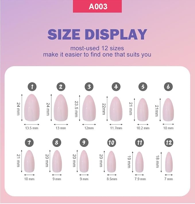 288Pcs Almond Press on Nails Solid Color False Nails Tips Medium Fake Nails Reusable Glossy Acrylic Artificial Nails Full Cover Glue on Nail for Women Manicure Deco 12 Size - 12 Colors