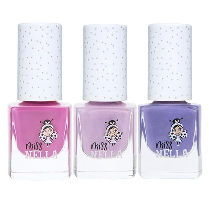 MISS NELLA PURPLE UNICORN- Peel Off, Odour Free, Water Base & Safe for kids nail polish pack OF 3- Sweet Lavender (glitter), Butterfly Wings (glitter) & Little Poppet