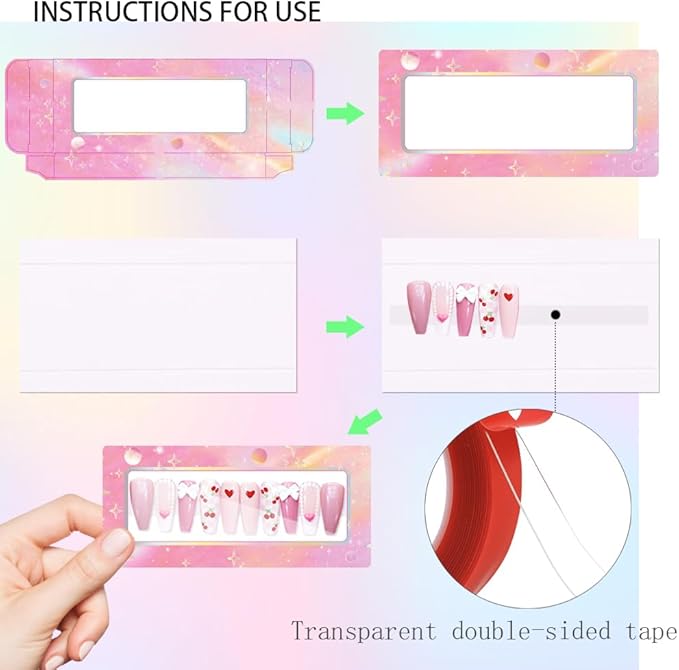 74PCS Press on Nails Packaging Box Set Includes 35PCS Empty Nail Package Box 35PCS White Background Paper 1 Double Sided Tape and 3 Thank You Stickers for Press on Nail Business