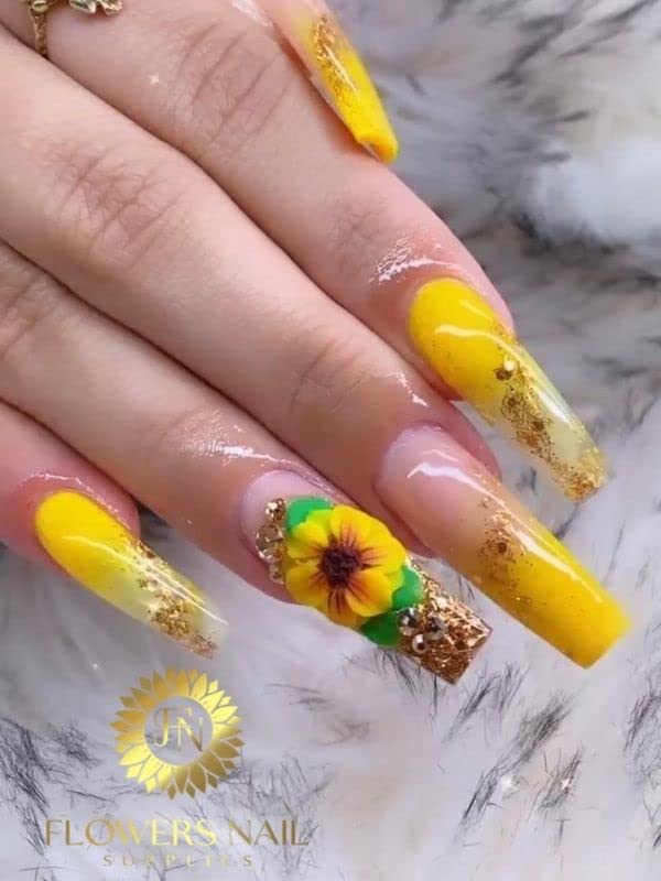 Generic 3D Acrylic Yellow Flower Nail Art Charms - 24pcs Handmade Flowers, 15 Colors, DIY Nail Art Decoration