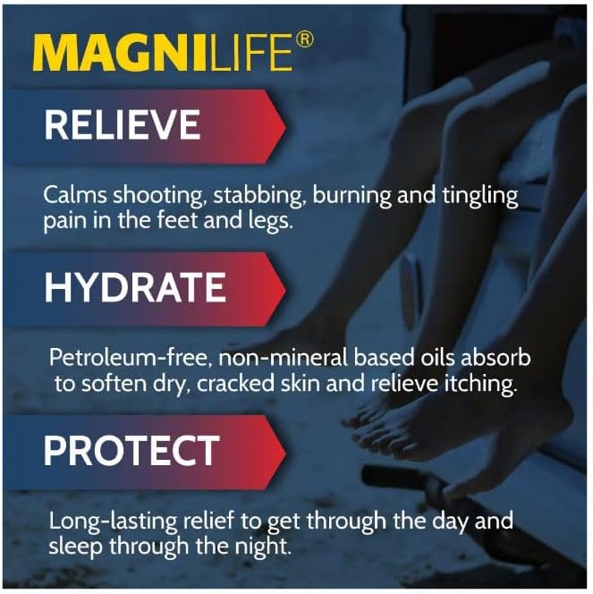 MagniLife Pain Relieving Foot Cream, 2 x 4 oz Jars, Soothing Relief for Soreness, Pain, Burning, Tingling, Itching or Sensitivity in Feet & Legs, Moisturizing & Hydrating Foot Cream, No Petroleum